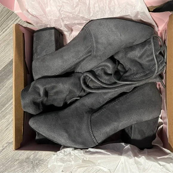 Grey Over-The-Knee Heeled Boots - Picture 2 of 4